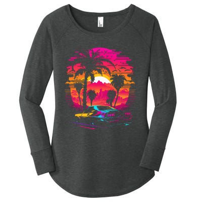 Retrowave Synthwave Aesthetic Sports Car 80s 90s Women's Perfect Tri Tunic Long Sleeve Shirt