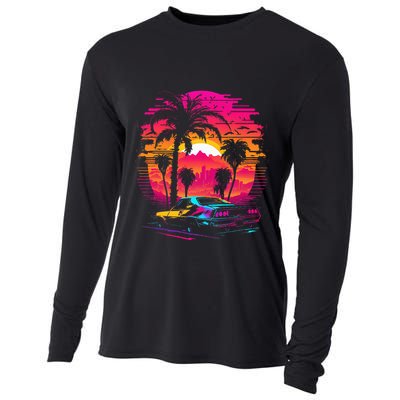 Retrowave Synthwave Aesthetic Sports Car 80s 90s Cooling Performance Long Sleeve Crew