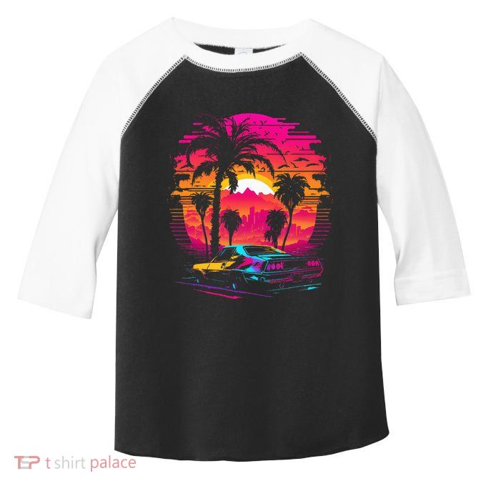 Retrowave Synthwave Aesthetic Sports Car 80s 90s Toddler Fine Jersey T-Shirt