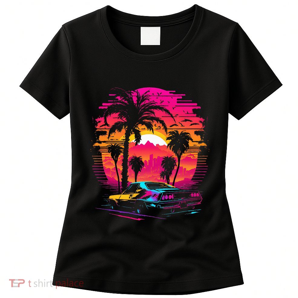 Retrowave Synthwave Aesthetic Sports Car 80s 90s Womens T-Shirt