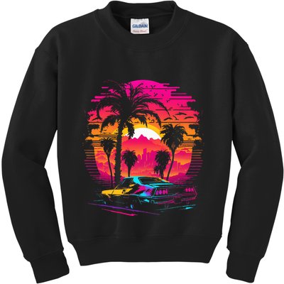 Retrowave Synthwave Aesthetic Sports Car 80s 90s Kids Sweatshirt