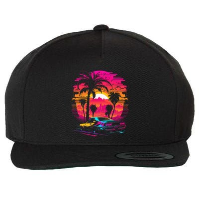 Retrowave Synthwave Aesthetic Sports Car 80s 90s Wool Snapback Cap