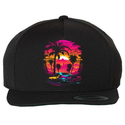 Retrowave Synthwave Aesthetic Sports Car 80s 90s Wool Snapback Cap