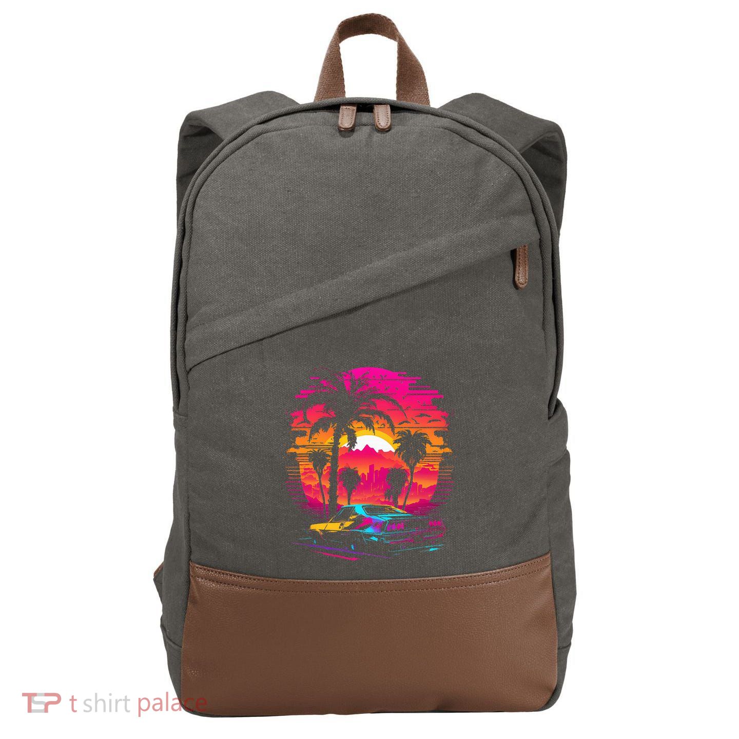 Retrowave Synthwave Aesthetic Sports Car 80s 90s Cotton Canvas Backpack