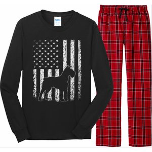 Retro Schnauzer American Flag Dog Dad Dog Mom Long Sleeve Pajama Set