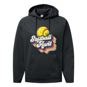 Retro Softball Aunt Auntie Softball MotherS Day Performance Fleece Hoodie