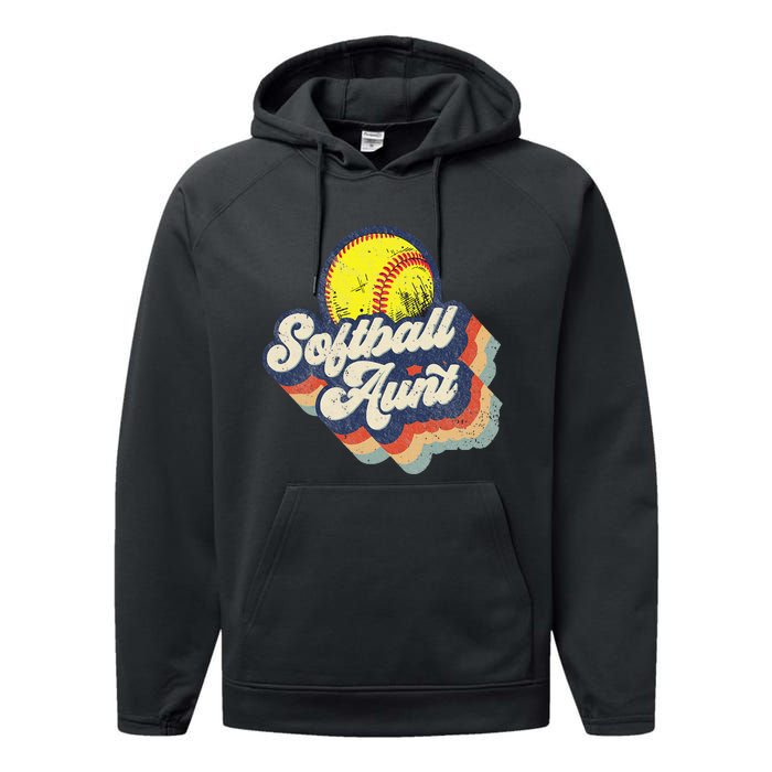 Retro Softball Aunt Auntie Softball MotherS Day Performance Fleece Hoodie