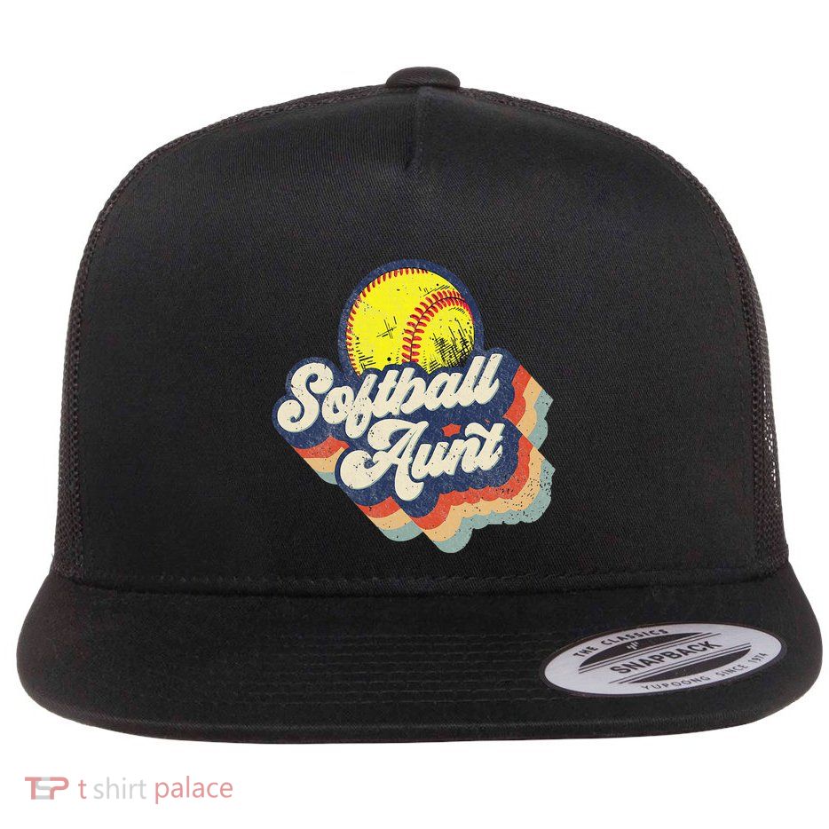 Retro Softball Aunt Auntie Softball MotherS Day Flat Bill Trucker Hat