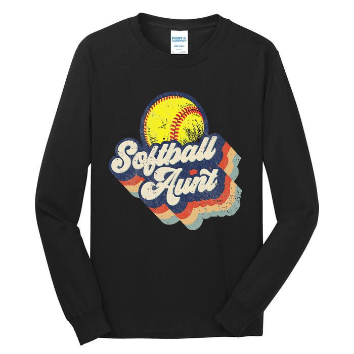 Retro Softball Aunt Auntie Softball MotherS Day Tall Long Sleeve T-Shirt