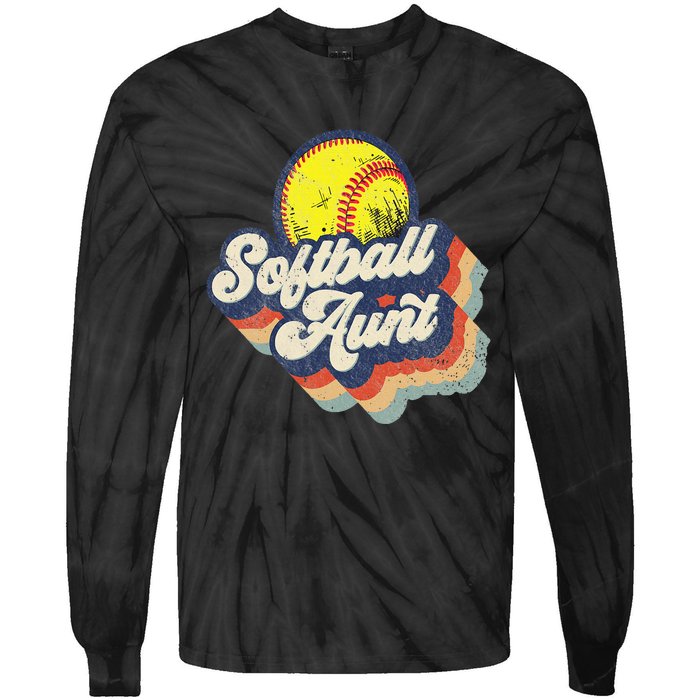 Retro Softball Aunt Auntie Softball MotherS Day Tie-Dye Long Sleeve Shirt