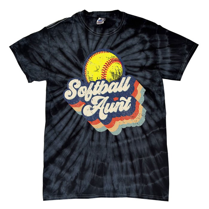 Retro Softball Aunt Auntie Softball MotherS Day Tie-Dye T-Shirt