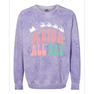 Reindeer Sleigh All Day Groovy Retro Christmas Pajamas Gift Colorblast Crewneck Sweatshirt