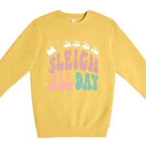 Reindeer Sleigh All Day Groovy Retro Christmas Pajamas Gift Premium Crewneck Sweatshirt