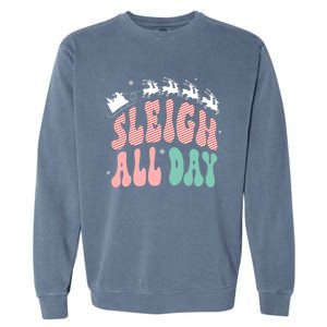 Reindeer Sleigh All Day Groovy Retro Christmas Pajamas Gift Garment-Dyed Sweatshirt