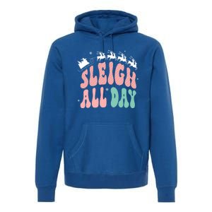 Reindeer Sleigh All Day Groovy Retro Christmas Pajamas Gift Premium Hoodie