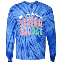 Reindeer Sleigh All Day Groovy Retro Christmas Pajamas Gift Tie-Dye Long Sleeve Shirt