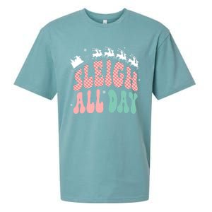 Reindeer Sleigh All Day Groovy Retro Christmas Pajamas Gift Sueded Cloud Jersey T-Shirt