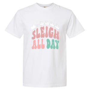 Reindeer Sleigh All Day Groovy Retro Christmas Pajamas Gift Garment-Dyed Heavyweight T-Shirt