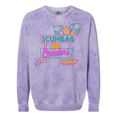 Retro Scumbag And Cheater Lounge Neon Sign Colorblast Crewneck Sweatshirt