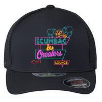 Retro Scumbag And Cheater Lounge Neon Sign Flexfit Unipanel Trucker Cap