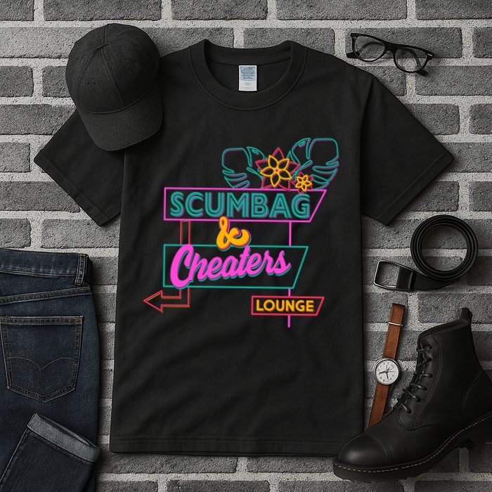 Retro Scumbag And Cheater Lounge Neon Sign Tall T-Shirt