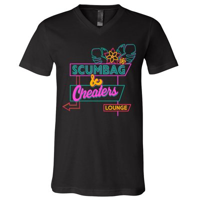 Retro Scumbag And Cheater Lounge Neon Sign V-Neck T-Shirt