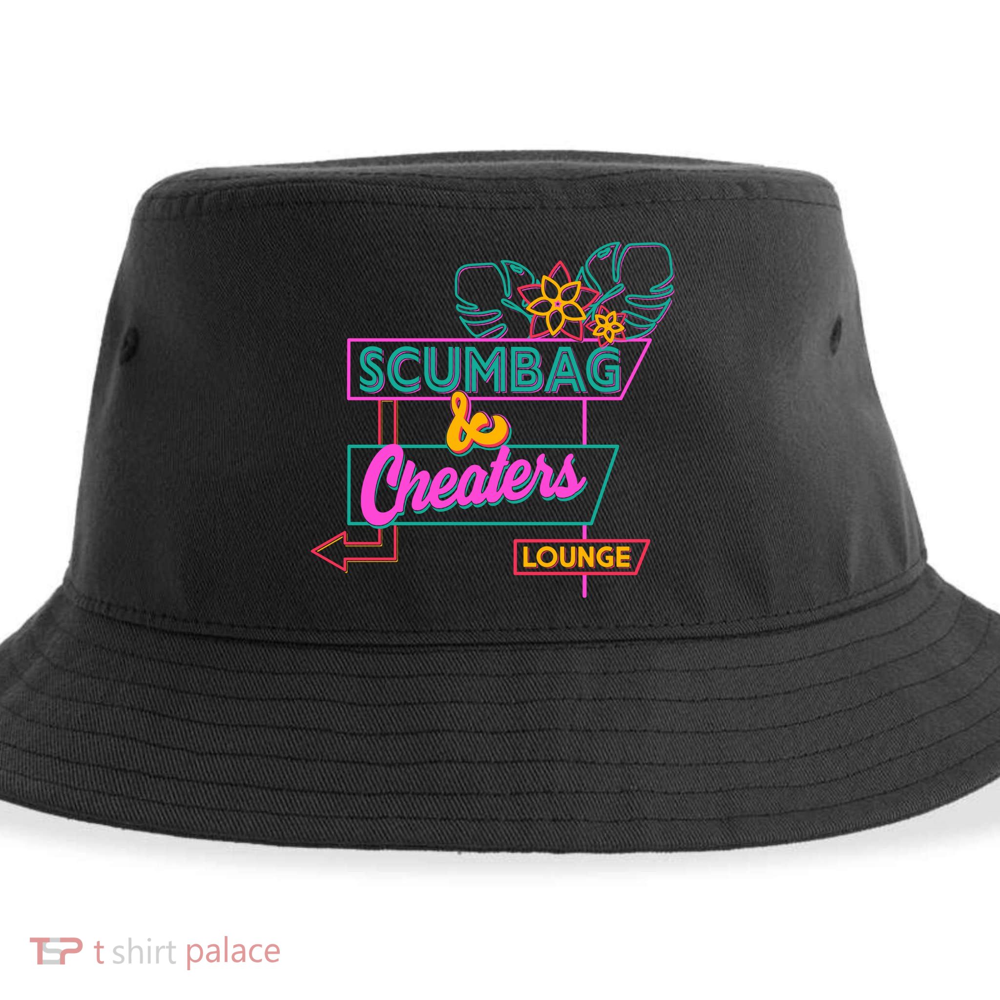 Retro Scumbag And Cheater Lounge Neon Sign Sustainable Bucket Hat