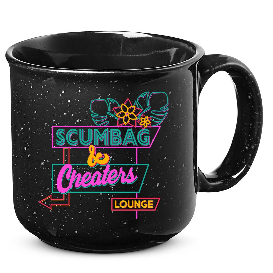 Retro Scumbag And Cheater Lounge Neon Sign 15oz Campfire Ceramic Mug