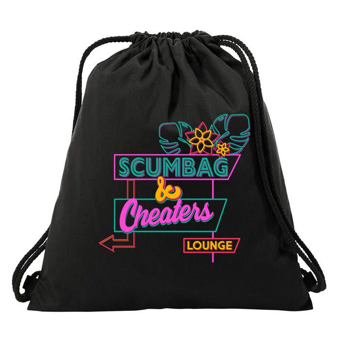 Retro Scumbag And Cheater Lounge Neon Sign Drawstring Bag