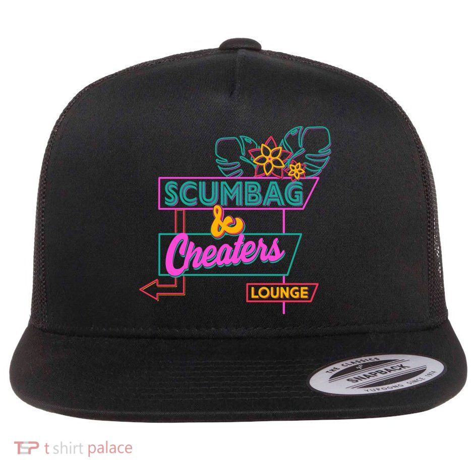 Retro Scumbag And Cheater Lounge Neon Sign Flatbill Hat