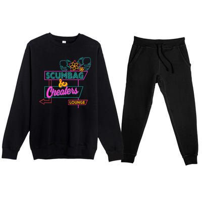 Retro Scumbag And Cheater Lounge Neon Sign Premium Crewneck Sweatsuit Set