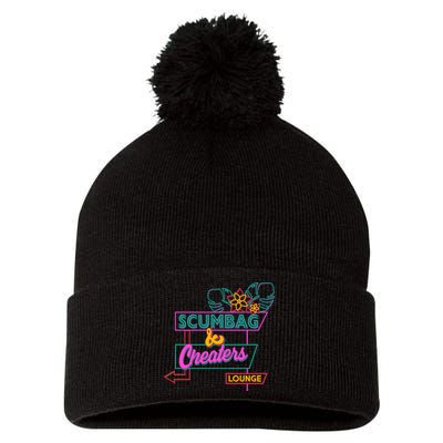 Retro Scumbag And Cheater Lounge Neon Sign Pom Pom 12in Knit Beanie