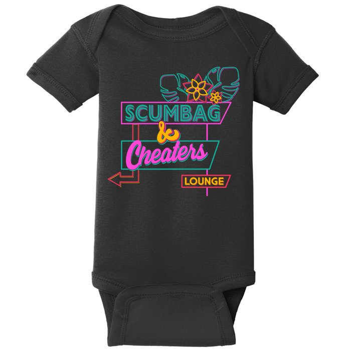 Retro Scumbag And Cheater Lounge Neon Sign Baby Bodysuit