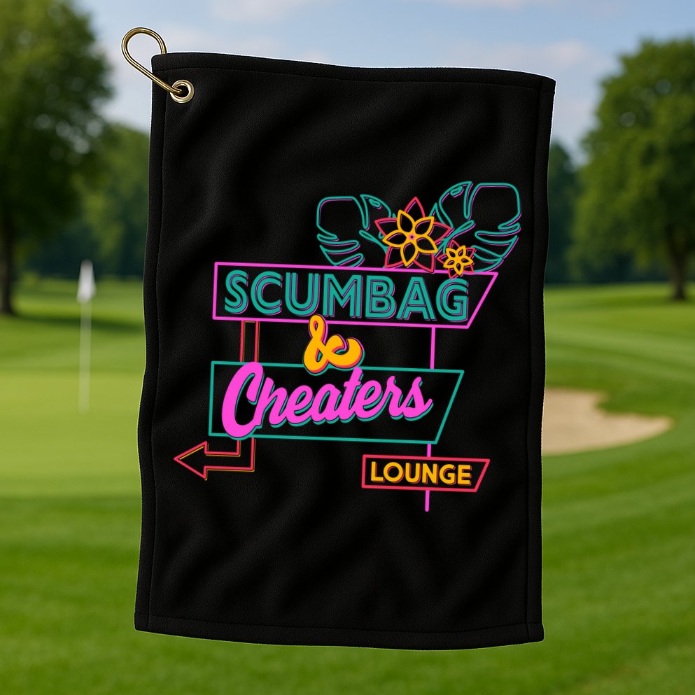 Retro Scumbag And Cheater Lounge Neon Sign Golf Towel