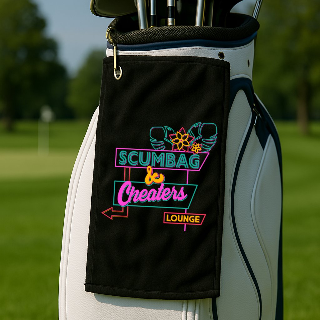 Retro Scumbag And Cheater Lounge Neon Sign Golf Towel