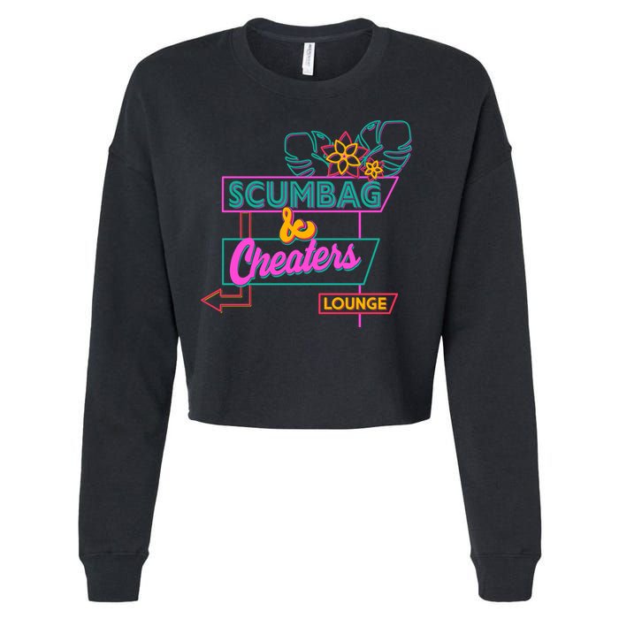 Retro Scumbag And Cheater Lounge Neon Sign Cropped Pullover Crew