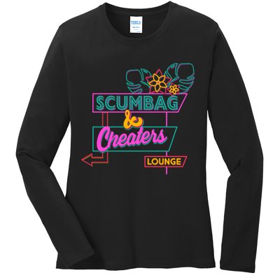 Retro Scumbag And Cheater Lounge Neon Sign Ladies Long Sleeve Shirt