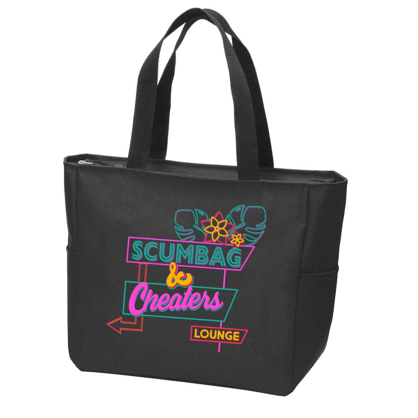 Retro Scumbag And Cheater Lounge Neon Sign Zip Tote Bag