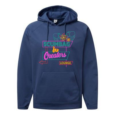 Retro Scumbag And Cheater Lounge Neon Sign Performance Fleece Hoodie