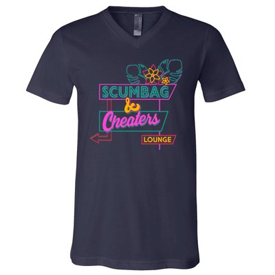 Retro Scumbag And Cheater Lounge Neon Sign V-Neck T-Shirt