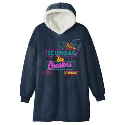 Retro Scumbag And Cheater Lounge Neon Sign Hooded Wearable Blanket