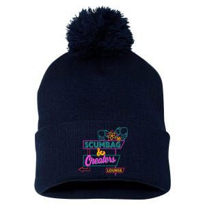 Retro Scumbag And Cheater Lounge Neon Sign Pom Pom 12in Knit Beanie