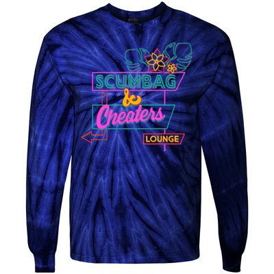 Retro Scumbag And Cheater Lounge Neon Sign Tie-Dye Long Sleeve Shirt