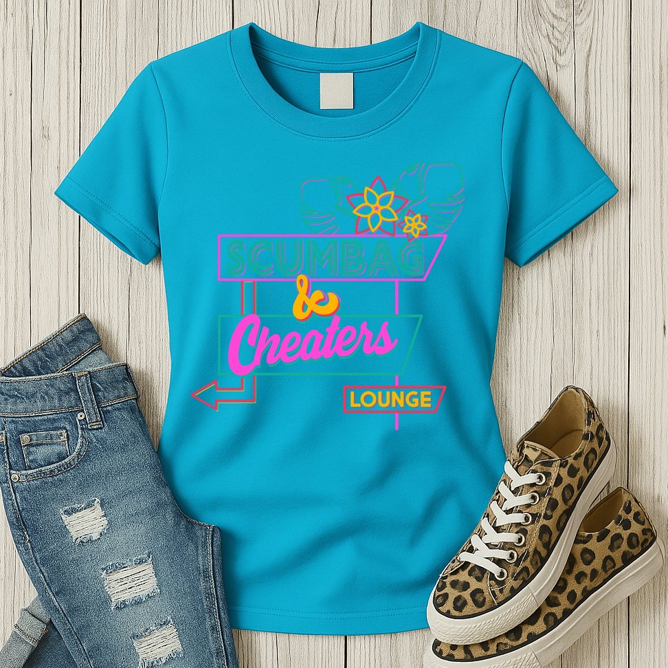 Retro Scumbag And Cheater Lounge Neon Sign Womens T-Shirt