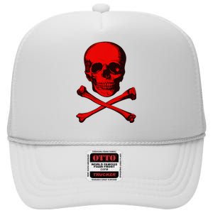 Red Skull And Crossbones High Crown Mesh Back Trucker Hat