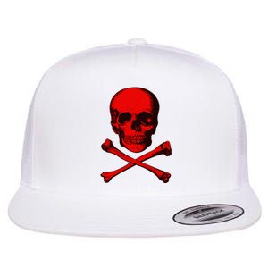 Red Skull And Crossbones Flat Bill Trucker Hat