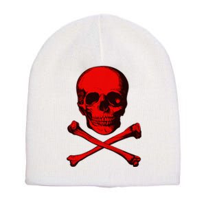 Red Skull And Crossbones Short Acrylic Beanie