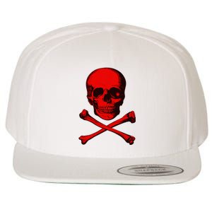 Red Skull And Crossbones Wool Snapback Cap