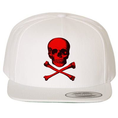 Red Skull And Crossbones Wool Snapback Cap