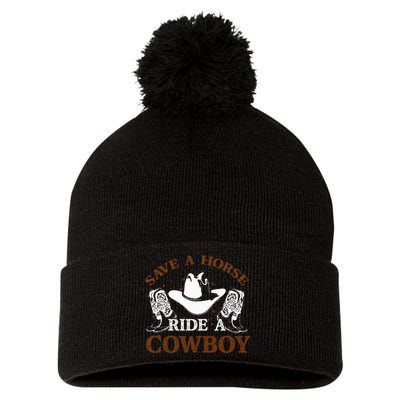 retro Save A Horse Ride A Cowboy  Pom Pom 12in Knit Beanie